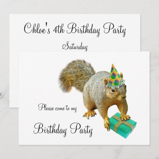Squirrel Birthday Party Invitation Kaart (Voorkant / Achterkant)