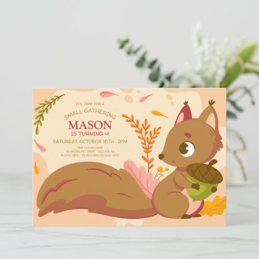 Squirrel Birthday Party Invitation Kaart (Staand voorkant)