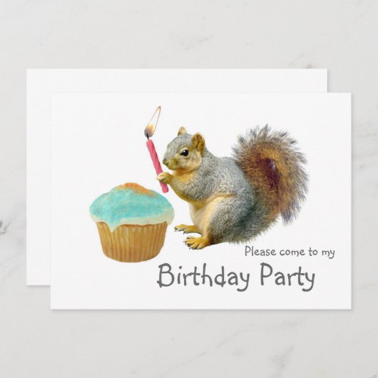 Squirrel Candle Birthday Party Invitation Kaart (Voorkant / Achterkant)