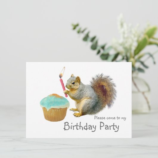 Squirrel Candle Birthday Party Invitation Kaart (Staand voorkant)