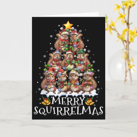 Squirrel Christmas Tree Lights Merry Squirrelmas S Kaart (Gele Bloem)