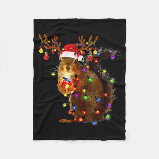 Squirrel Christmas Tree Lights Reindeer Santa Hat  Fleece Deken (Voorkant)