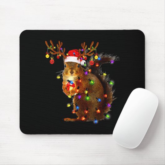 Squirrel Christmas Tree Lights Reindeer Santa Hat  Muismat (Met muis)