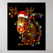 Squirrel Christmas Tree Lights Reindeer Santa Hat  Poster (Voorkant)