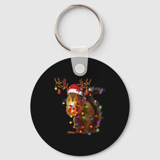 Squirrel Christmas Tree Lights Reindeer Santa Hat  Sleutelhanger (Voorkant)