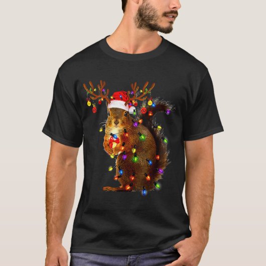 Squirrel Christmas Tree Lights Reindeer Santa Hat  T-shirt (Voorkant)