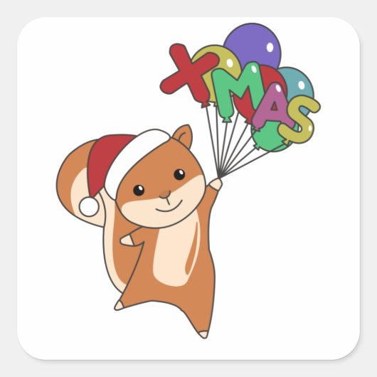 Squirrel Christmas Winter Animals Vierkante Sticker (Voorkant)