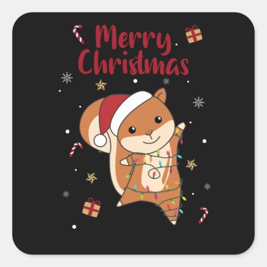 Squirrel Christmas Winter Animals Vierkante Sticker (Voorkant)