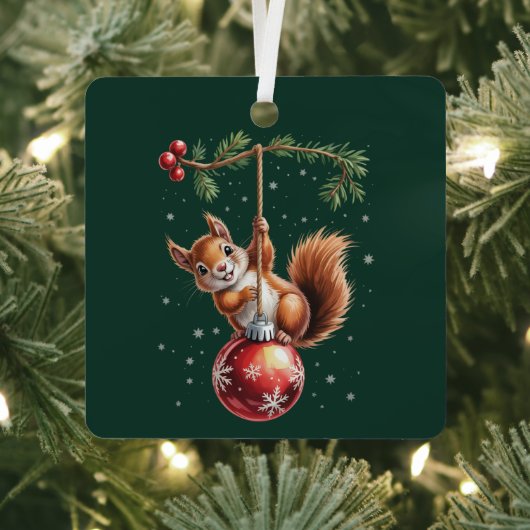 Squirrel Christmas Winter Snowflake Winter Holiday Metalen Ornament (Insitu)