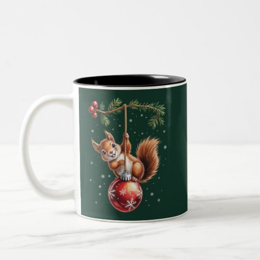 Squirrel Christmas Winter Snowflake Winter Holiday Tweekleurige Koffiemok (Links)