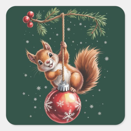 Squirrel Christmas Winter Snowflake Winter Holiday Vierkante Sticker (Voorkant)
