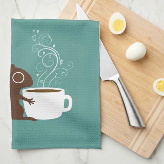 Squirrel Coffee Lover | Fun-Dierenvriend Theedoek (Quarter Fold)