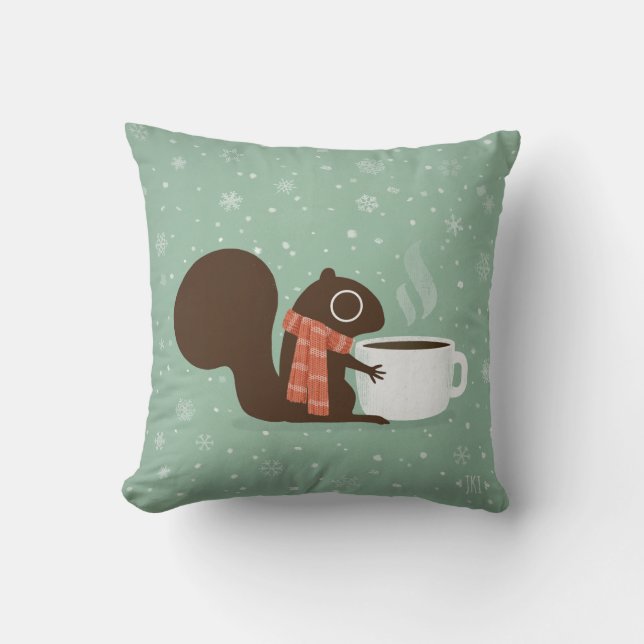 Squirrel Coffee Lover Woodland Winter Holiday Kussen (Voorkant)