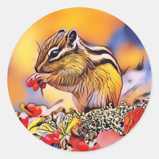 Squirrel Digital Art Painker Ronde Sticker (Voorkant)