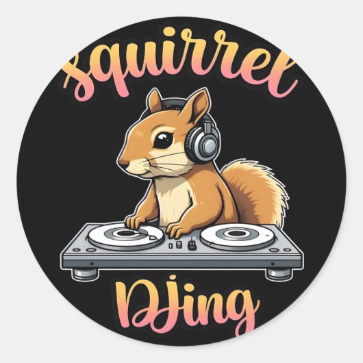 Squirrel DJ Party Vibes Funny Retro DJ Mug Ronde Sticker (Voorkant)