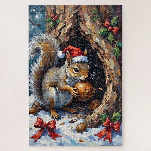Squirrel Frantically Stashing Christmas Chestnuts Legpuzzel (Verticaal)