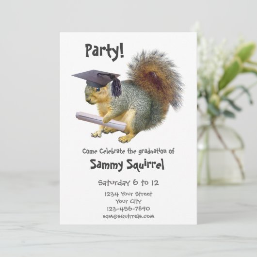 Squirrel Graduy Party Invitation Kaart (Staand voorkant)