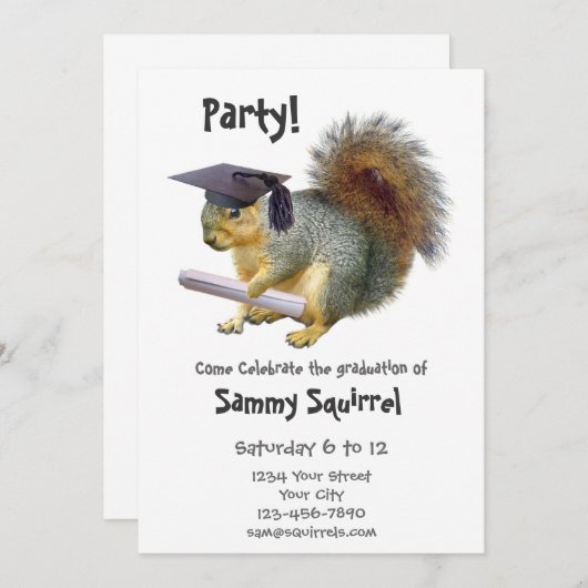Squirrel Graduy Party Invitation Kaart (Voorkant / Achterkant)
