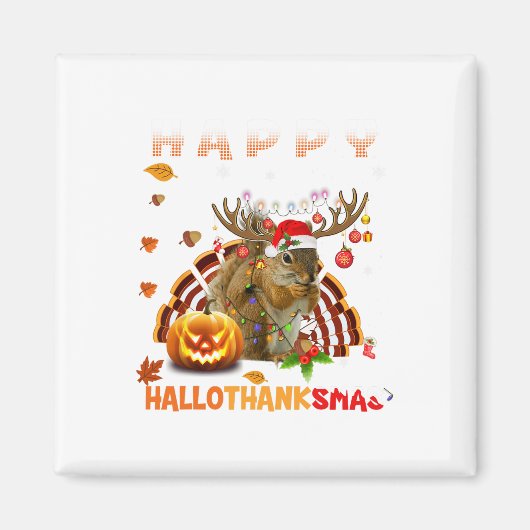 Squirrel Halloween en Merry KerstHappy Hallo Magneet (Voorkant)