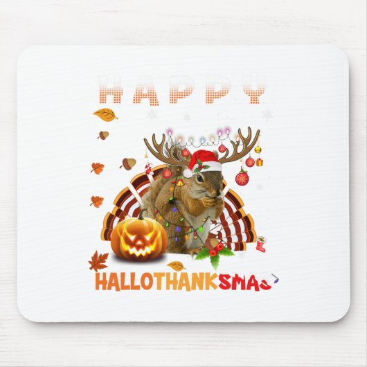 Squirrel Halloween en Merry KerstHappy Hallo Muismat (Voorkant)