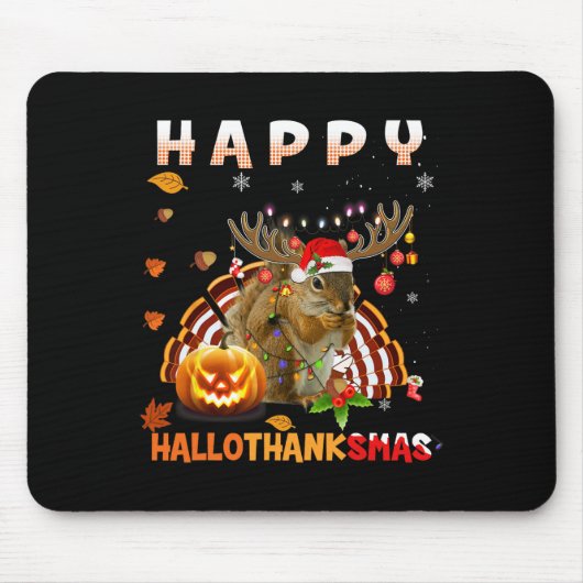 Squirrel Halloween en Merry KerstHappy Hallo Muismat (Voorkant)