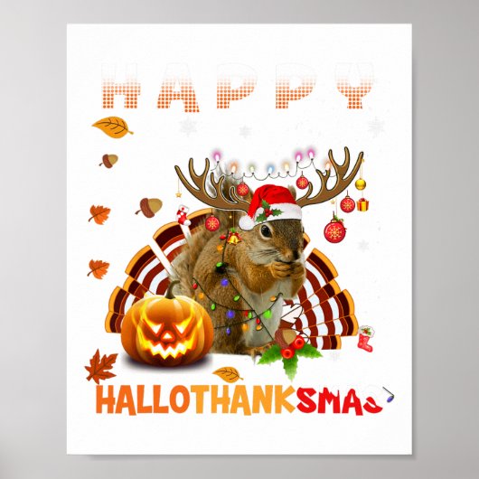 Squirrel Halloween en Merry KerstHappy Hallo Poster (Voorkant)