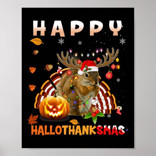 Squirrel Halloween en Merry KerstHappy Hallo Poster (Voorkant)