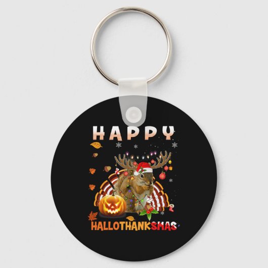 Squirrel Halloween en Merry KerstHappy Hallo Sleutelhanger (Voorkant)