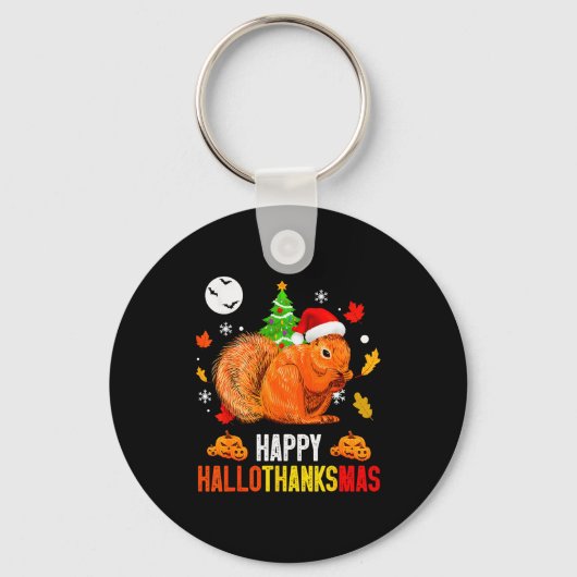Squirrel Happy Hallothanksmas Halloween Thanksgivi Sleutelhanger (Voorkant)