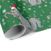 Squirrel Holding Candy Cane and Wearing Santa Hat Cadeaupapier (Rol Hoek)