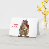 Squirrel Holding Red Rose Bouquet Kaart (Gele Bloem)