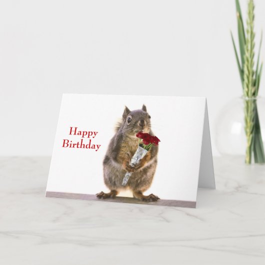 Squirrel Holding Red Rose Bouquet Kaart (Voorkant)