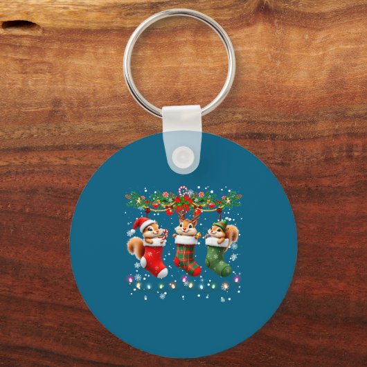 Squirrel In Christmas Socks Lights Squirrel Xmas  Sleutelhanger (Voorkant)