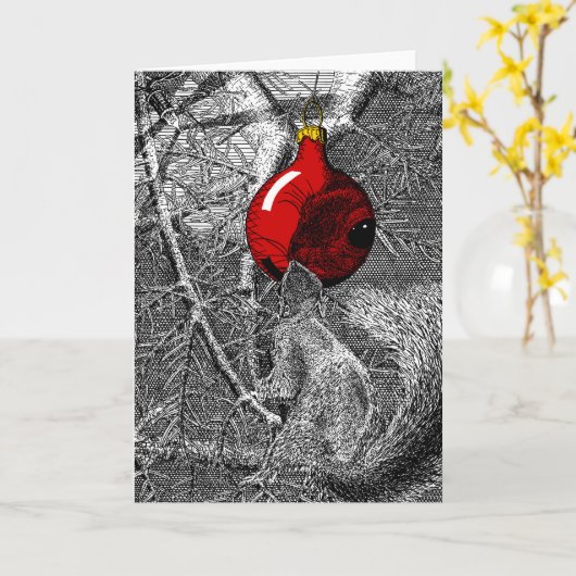 Squirrel in Christmas Tree Kaart (Gele Bloem)