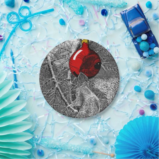 Squirrel in Christmas Tree Papieren Bordje (Feest)