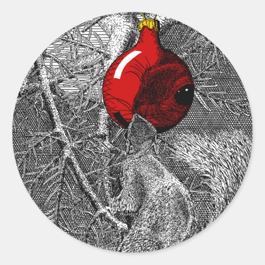 Squirrel in Christmas Tree Ronde Sticker (Voorkant)