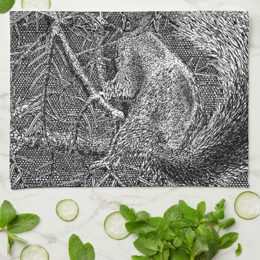 Squirrel in Christmas Tree Theedoek (Gevouwen)