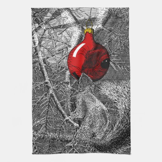 Squirrel in Christmas Tree Theedoek (Verticaal)