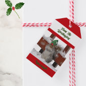 Squirrel in Green Hat Snowy Red and White Cadeaulabel