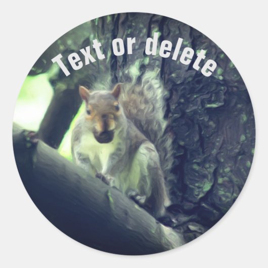 Squirrel In Tree Animal Art Personalized Ronde Sticker (Voorkant)