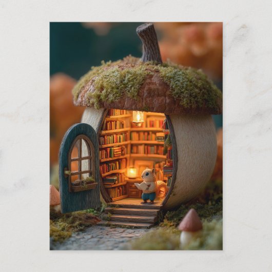 Squirrel Library Inside a Mossy Acorn House Feestdagenkaart (Voorkant)