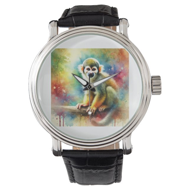 Squirrel Monkey in a Colorful Light 210924AREF138  Horloge (Voorkant)