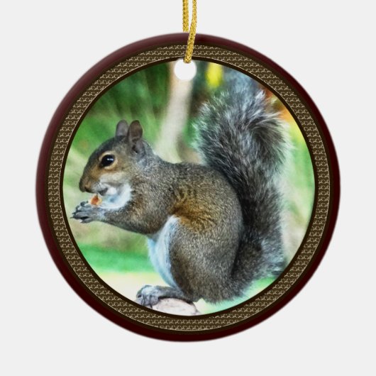 Squirrel Ornaments Omcirkeld door Acorns Keramisch Ornament (Voorkant)