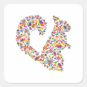 Squirrel Otomi Flowers Rodent Gift Vierkante Sticker