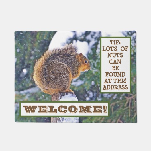 SQUIRREL OVER SNEEUWGEDEKTE POST/KIJK NAAR NUTS? DEURMAT (Voorkant)