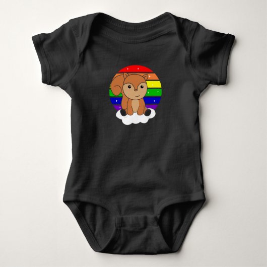 Squirrel Rainbow Glitter Kawaii Croissant Romper (Voorkant)