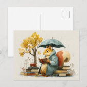 Squirrel Reading Books Under an Umbrella Briefkaart (Voorkant / Achterkant)