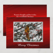 Squirrel Red Berries Snow Tree kerstflat Feestdagenkaart (Voorkant / Achterkant)