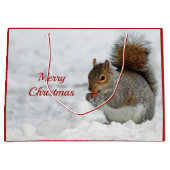 Squirrel Red Berry Sneeuwfoto Kerstmis Groot Cadeauzakje (Voorkant)