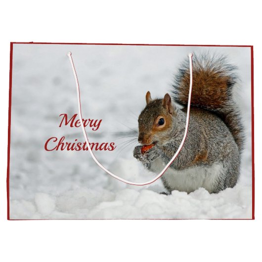 Squirrel Red Berry Sneeuwfoto Kerstmis Groot Cadeauzakje (Achterkant)